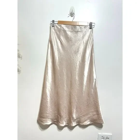 Aritzia Babaton Slip Satin Midi Skirt Size 4 in Denude Color NWOT - Picture 6 of 11